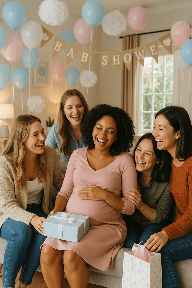 Family celebrating baby shower